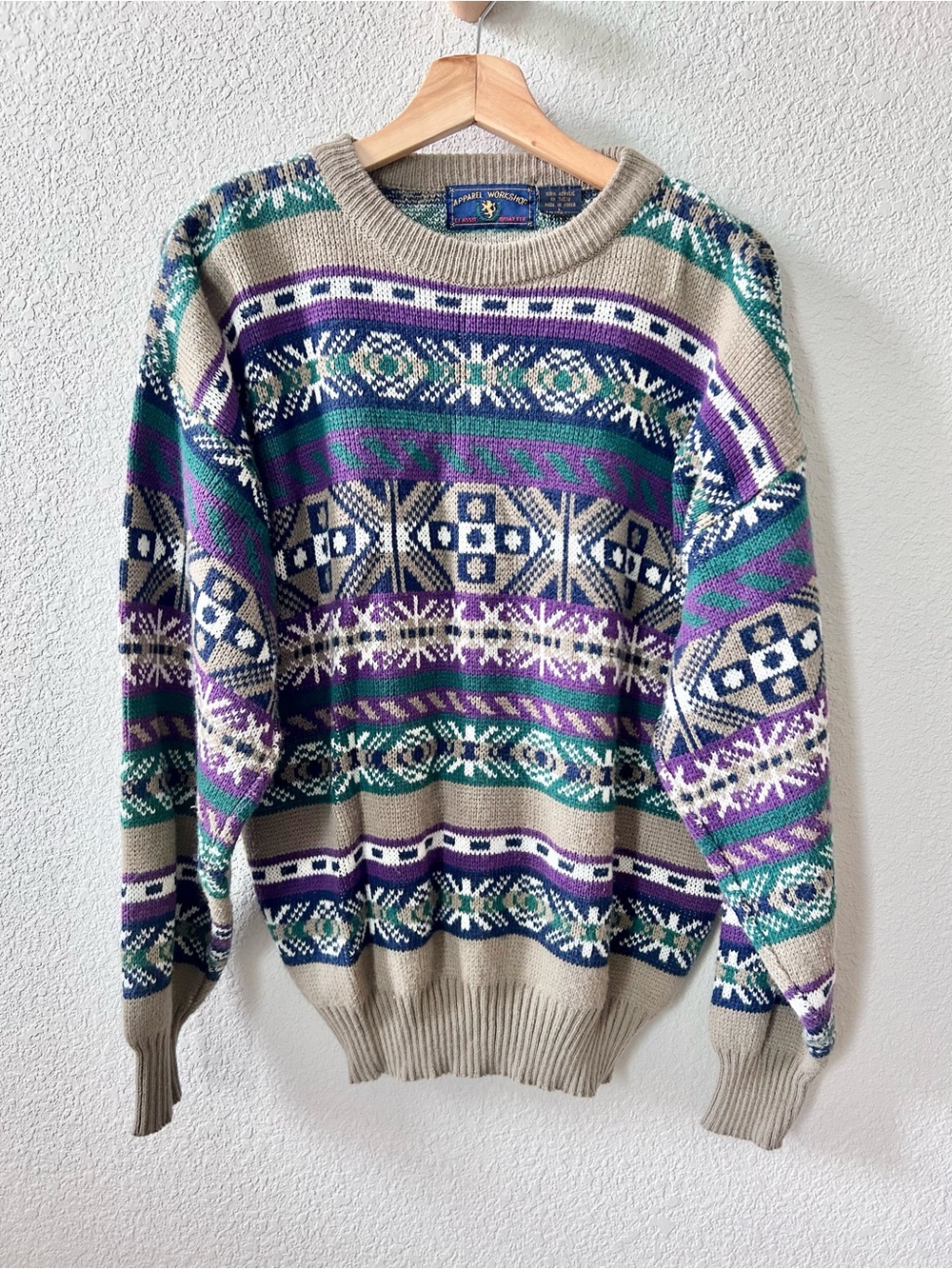 Vintage Apparel Workshop L Sweater Pullover Retro Multi-Color 80' 90'